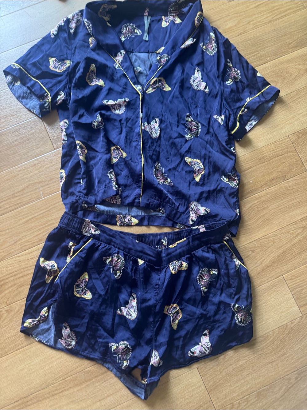 Anthropologie Navy Butterfly-Print Short Pajama Set large